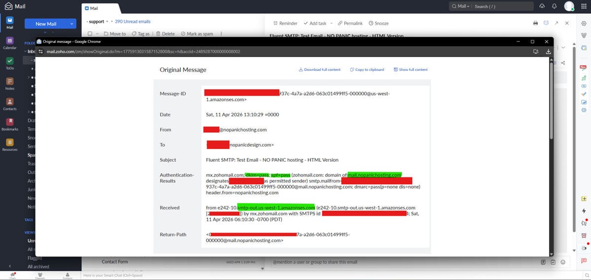 Checking email headers to confirm Amazon SES email delivery and authentication