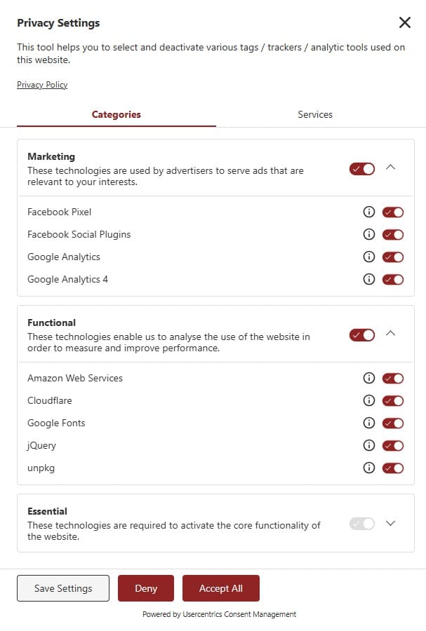 cookie optin for website privacy settings